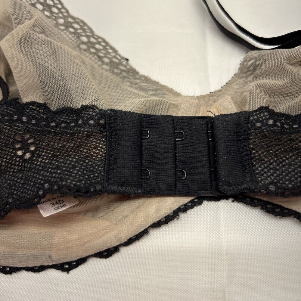 Victoria's Secret Angels Bra Black Lace Semi-Sheer Lightly Lined 34D - Picture 4 of 8